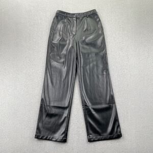 19 Cooper Faux Leather Pants Womens S Black Wide Leg High Waist Sleek Edgy Goth